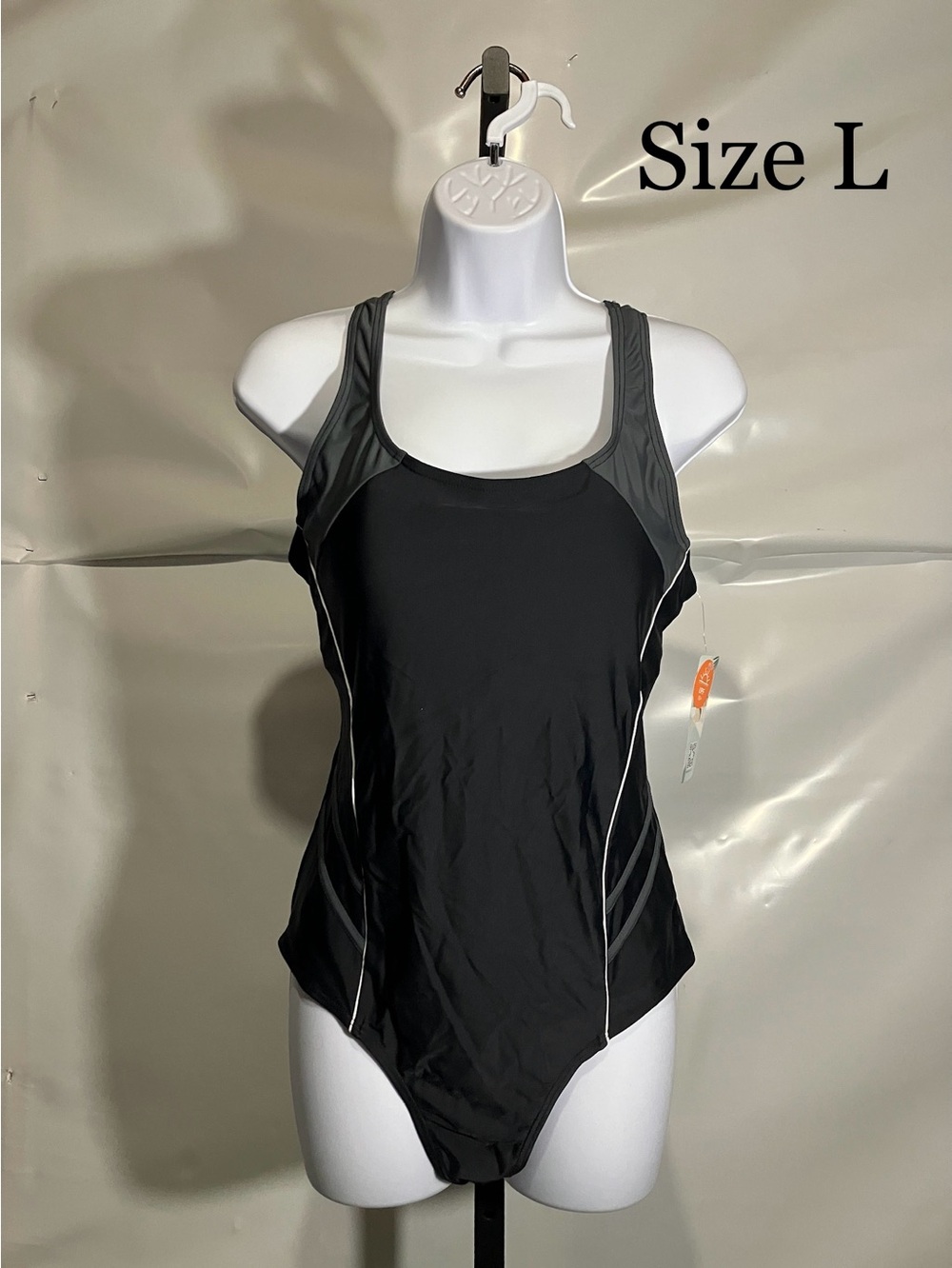 Women's Black and Charcoal One-Piece Swimsuit  Size Large